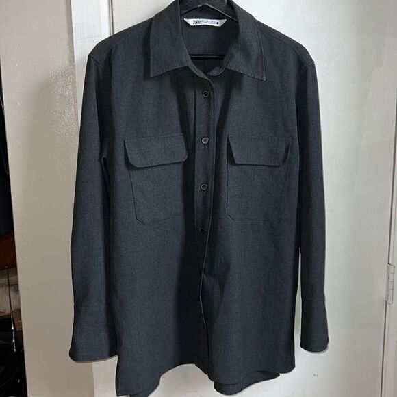 ZARA Charcoal Grey Overshirt With Pockets-S - Picture 3 of 10